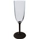 a black 7 oz standard stem plastic champagne flute