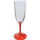 a red 7 oz standard stem plastic champagne flute
