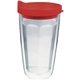 a crimson 16 oz thermal dual walled travel tumbler - white printed insert
