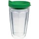 a green 16 oz thermal dual walled travel tumbler - white printed insert