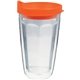 a orange 16 oz thermal dual walled travel tumbler - white printed insert