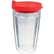 a red 16 oz thermal dual walled travel tumbler - white printed insert