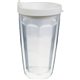 a white 16 oz thermal dual walled travel tumbler - white printed insert