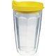 a yellow 16 oz thermal dual walled travel tumbler - white printed insert