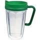 a green 16 oz thermal travel mug with decal - plastic
