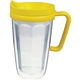 a yellow 16 oz thermal travel mug with decal - plastic
