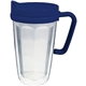 a navy 16 oz thermal travel mug with decal - plastic