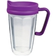 a purple 16 oz thermal travel mug with decal - plastic