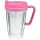 a pink 16 oz thermal travel mug with decal - plastic