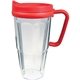 a red 24 oz thermal travel mug with decal - plastic