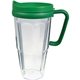 a green 24 oz thermal travel mug with decal - plastic