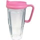 a pink 24 oz thermal travel mug with decal - plastic