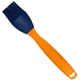 a translucent orange handle & blue brush silicone basting brush