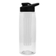 aerial view a clear bottle & black lid & frost infuser the flair - 26 oz transparent tritan(tm) bottle with drink thru lid and large infuser, image 1 of 2