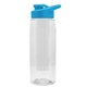 aerial view a clear bottle & cyan lid & frost infuser the flair - 26 oz transparent tritan(tm) bottle with drink thru lid and large infuser, image 1 of 2