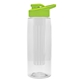 aerial view a clear bottle & lime green lid & frost infuser the flair - 26 oz transparent tritan(tm) bottle with drink thru lid and large infuser, image 1 of 2