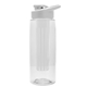 aerial view a clear bottle & white lid & frost infuser the flair - 26 oz transparent tritan(tm) bottle with drink thru lid and large infuser, image 1 of 2