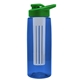 a transparent blue bottle & green lid & frost infuser the flair - 26 oz transparent tritan(tm) bottle with drink thru lid and large infuser