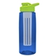 a transparent blue bottle & lime green lid & frost infuser the flair - 26 oz transparent tritan(tm) bottle with drink thru lid and large infuser