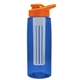 a transparent blue bottle & orange lid & frost infuser the flair - 26 oz transparent tritan(tm) bottle with drink thru lid and large infuser