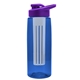 a transparent blue bottle & violet lid & frost infuser the flair - 26 oz transparent tritan(tm) bottle with drink thru lid and large infuser
