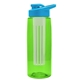 a transparent lime green bottle & cyan lid & frost infuser the flair - 26 oz transparent tritan(tm) bottle with drink thru lid and large infuser