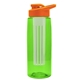 a transparent lime green bottle & orange lid & frost infuser the flair - 26 oz transparent tritan(tm) bottle with drink thru lid and large infuser