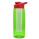 a transparent lime green bottle & red lid & frost infuser the flair - 26 oz transparent tritan(tm) bottle with drink thru lid and large infuser