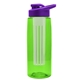 a transparent lime green bottle & violet lid & frost infuser the flair - 26 oz transparent tritan(tm) bottle with drink thru lid and large infuser