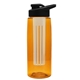 a transparent orange bottle & black lid & frost infuser the flair - 26 oz transparent tritan(tm) bottle with drink thru lid and large infuser