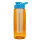 a transparent orange bottle & cyan lid & frost infuser the flair - 26 oz transparent tritan(tm) bottle with drink thru lid and large infuser