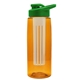 a transparent orange bottle & green lid & frost infuser the flair - 26 oz transparent tritan(tm) bottle with drink thru lid and large infuser