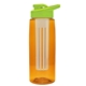 a transparent orange bottle & lime green lid & frost infuser the flair - 26 oz transparent tritan(tm) bottle with drink thru lid and large infuser