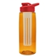 a transparent orange bottle & red lid & frost infuser the flair - 26 oz transparent tritan(tm) bottle with drink thru lid and large infuser