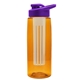 a transparent orange bottle & violet lid & frost infuser the flair - 26 oz transparent tritan(tm) bottle with drink thru lid and large infuser