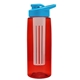a transparent red bottle & cyan lid & frost infuser the flair - 26 oz transparent tritan(tm) bottle with drink thru lid and large infuser