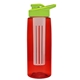 a transparent red bottle & lime green lid & frost infuser the flair - 26 oz transparent tritan(tm) bottle with drink thru lid and large infuser