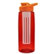 a transparent red bottle & orange lid & frost infuser the flair - 26 oz transparent tritan(tm) bottle with drink thru lid and large infuser