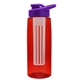 a transparent red bottle & violet lid & frost infuser the flair - 26 oz transparent tritan(tm) bottle with drink thru lid and large infuser