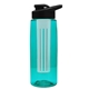a transparent teal bottle & black lid & frost infuser the flair - 26 oz transparent tritan(tm) bottle with drink thru lid and large infuser
