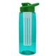 a transparent teal bottle & green lid & frost infuser the flair - 26 oz transparent tritan(tm) bottle with drink thru lid and large infuser