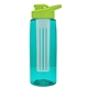 a transparent teal bottle & lime green lid & frost infuser the flair - 26 oz transparent tritan(tm) bottle with drink thru lid and large infuser