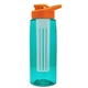 a transparent teal bottle & orange lid & frost infuser the flair - 26 oz transparent tritan(tm) bottle with drink thru lid and large infuser