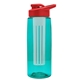 a transparent teal bottle & red lid & frost infuser the flair - 26 oz transparent tritan(tm) bottle with drink thru lid and large infuser