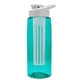 a transparent teal bottle & white lid & frost infuser the flair - 26 oz transparent tritan(tm) bottle with drink thru lid and large infuser