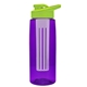 a transparent violet bottle & lime green lid & frost infuser the flair - 26 oz transparent tritan(tm) bottle with drink thru lid and large infuser