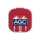 aerial view a red 3 piece charging cable set with phone holder, image 1 of 3