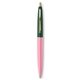 a pink lemonade barrel & forest green cap gold trim pens