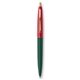 a forest green barrel & red cap gold trim pens