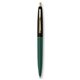 a forest green barrel & black cap gold trim pens